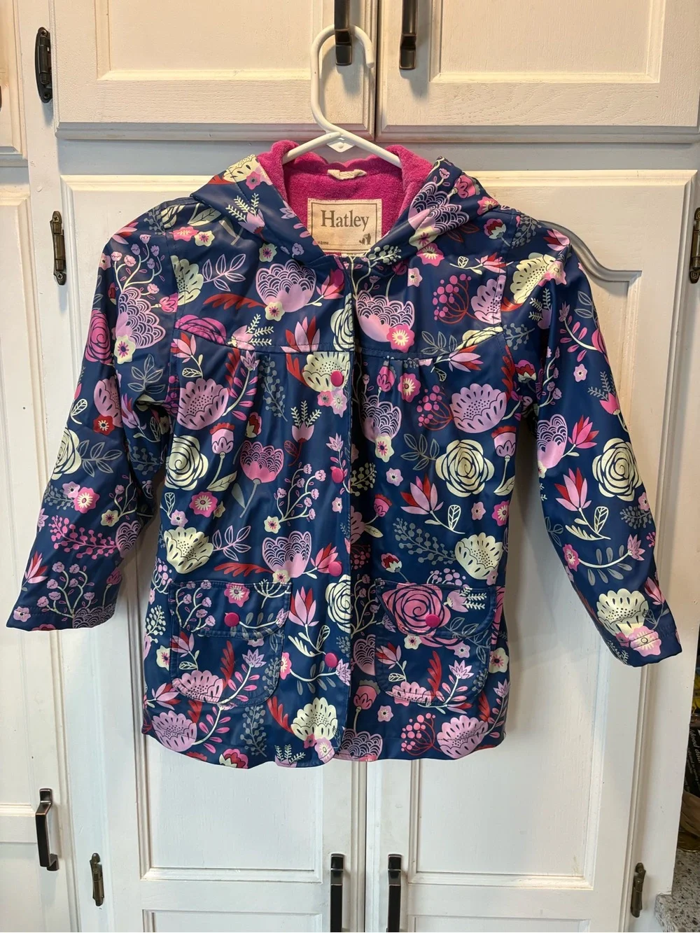 Hatley Navy Floral Raincoat with Pink Accents
